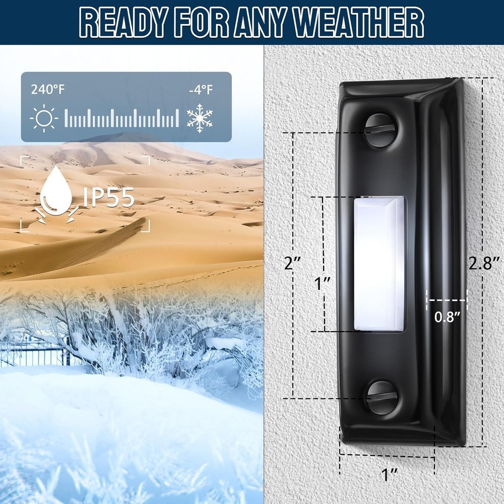Metal Doorbell Push Button Lighted Wall Mounted Switch