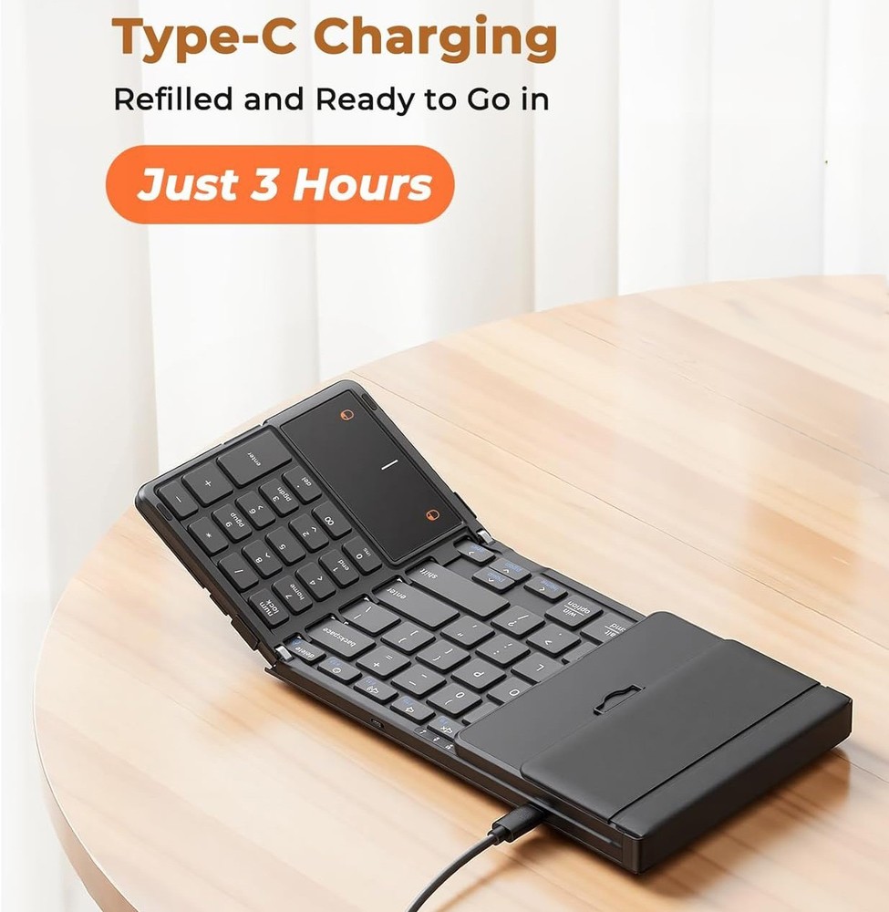 Foldable Bluetooth Wireless Keyboard - Full-Size Keys - Trackpad - Number Keys