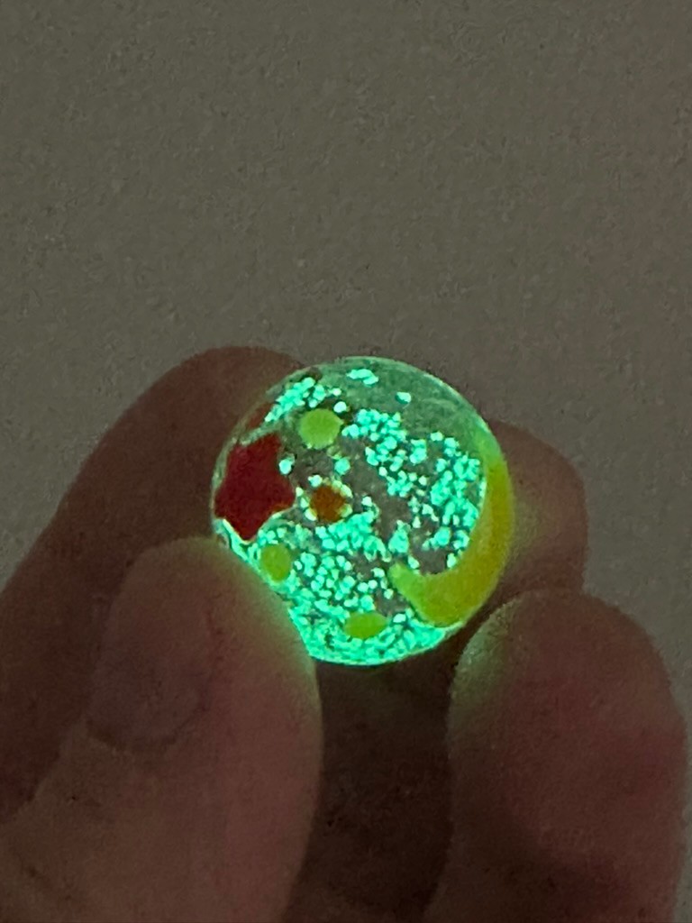 22mm MOON AND STARS Shooter GLOW IN THE DARK Handmade art glass Marble 7/8"