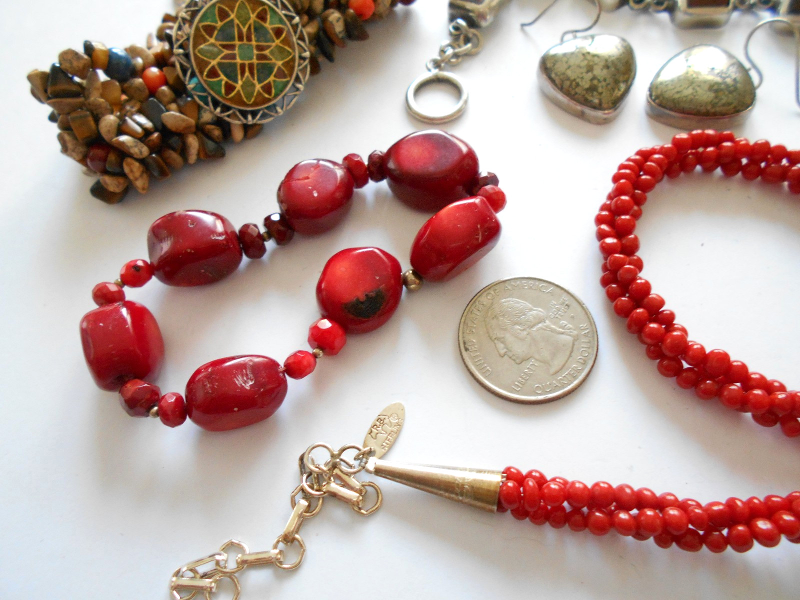 Lot of 6 Pieces Sterling Turquoise, Coral, More Jewelry Lot #7 176 Grams