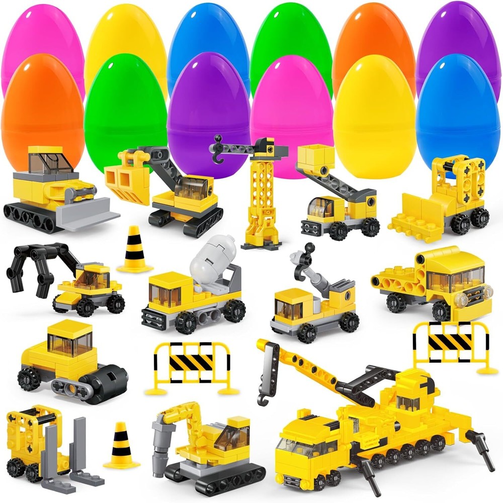 YUJUN 12 Packs Easter Eggs Prefilled with Building Blocks Construction...