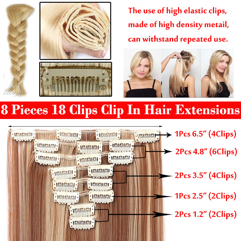 Real Natural Clip In Hair Extensions Extension 8 Piece FULL HEAD Hair for Human