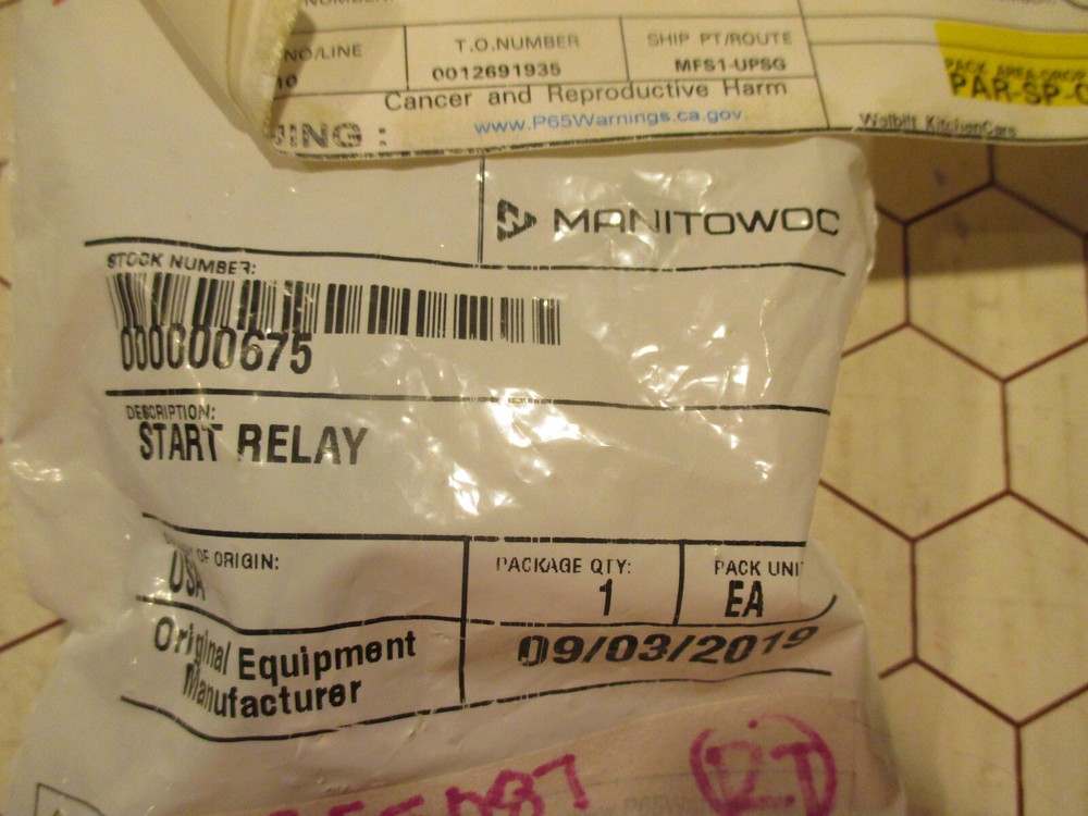 Manitowac Ice Machine Start Relay 000000675  New In Package