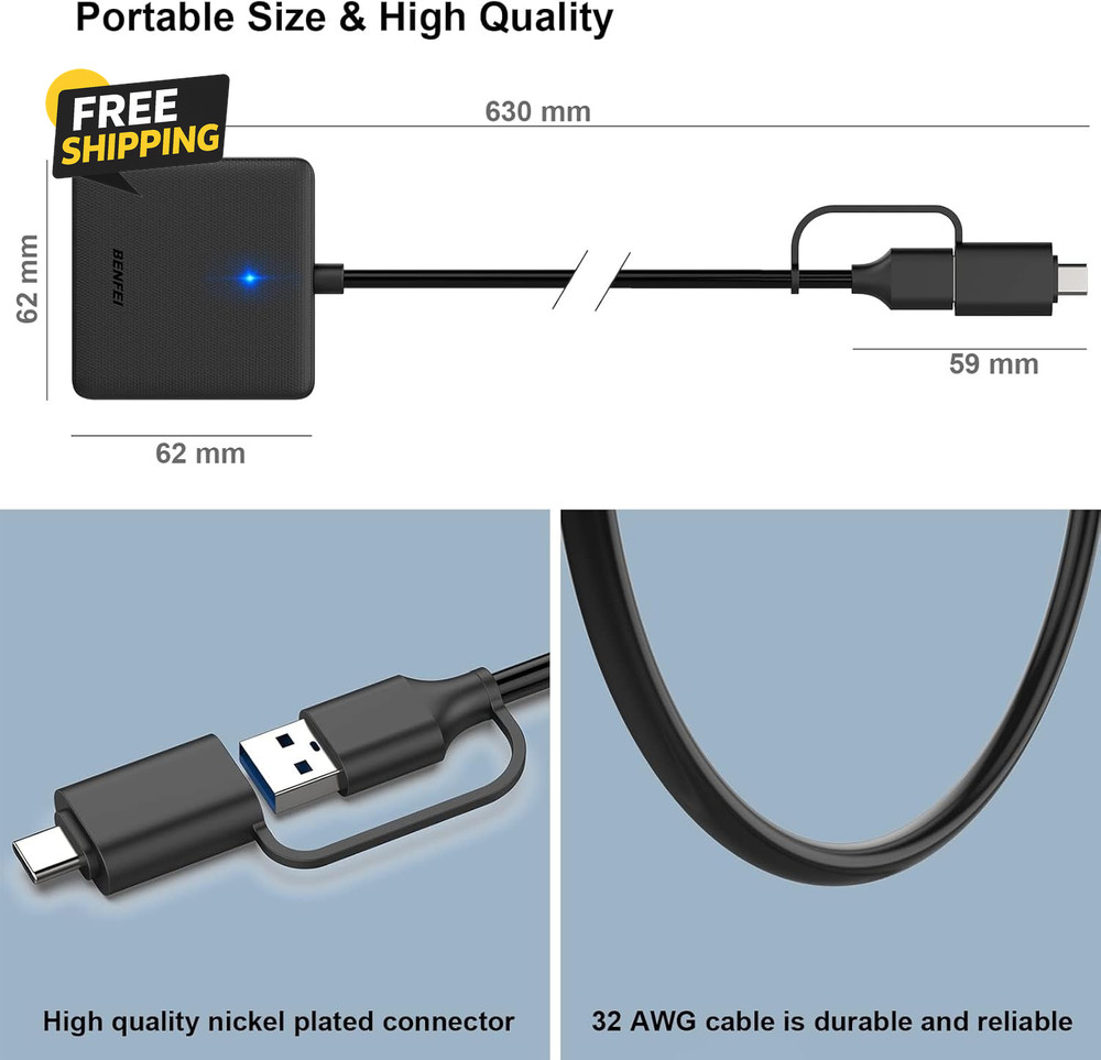 Memory Card Reader, 4In1 USB 3.0 and USB-C to SD Micro SD MS CF Card Reader