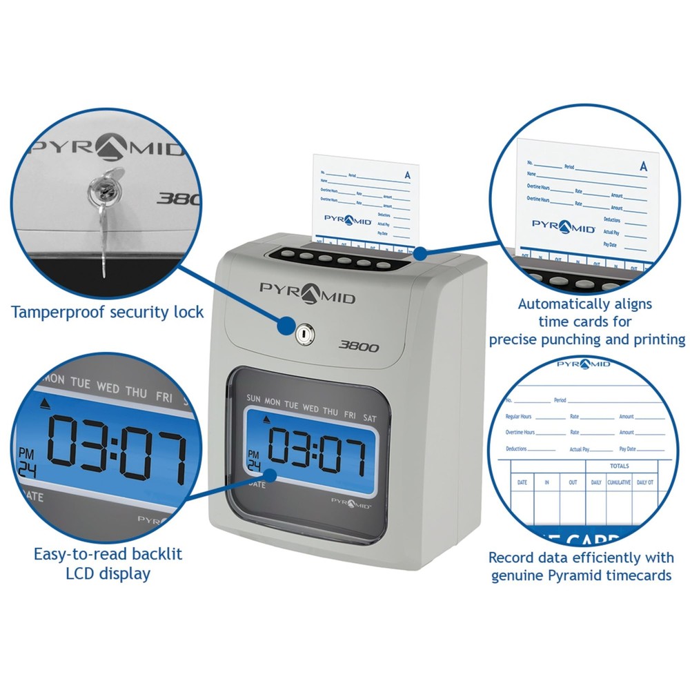 - Model 3800 Auto Totaling Time Clock, Electronic Time Punch Clock for Small ...