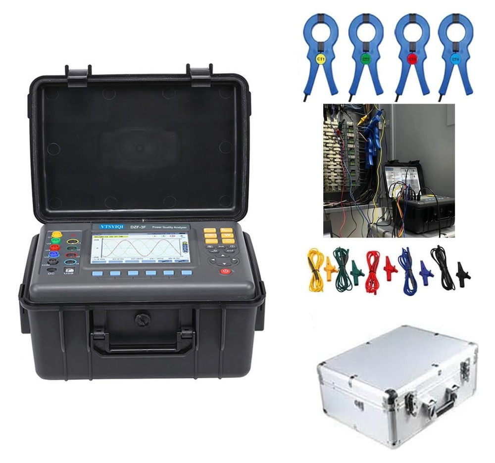 Three Phase Power Quality Analyzer & Energy Logger with Current Clamp 10A~1000A