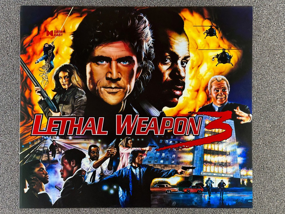 Data East Lethal Weapon 3 Pinball Machine Game Backglass Translite ORIGINAL NOS