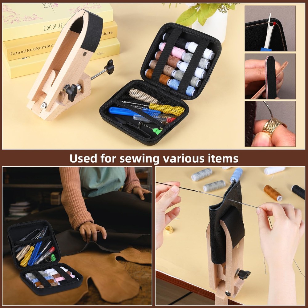 Yizzvb Leather Stitching Pony Table Lacing Desktop with Hand Sewing Kit