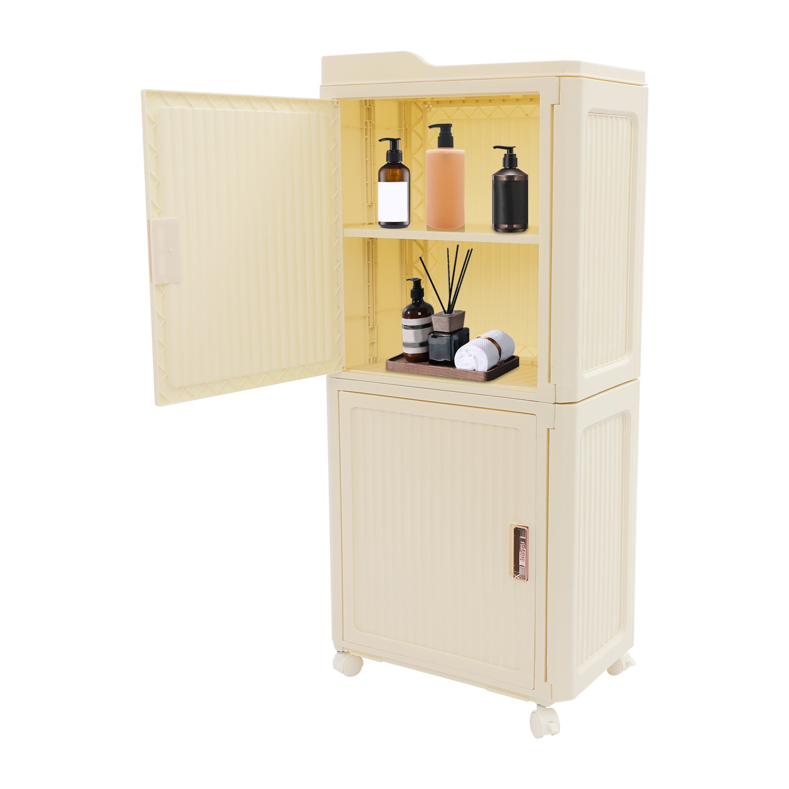 Narrow Slim Storage Cabinet, Storage Cabinet with Lockable Wheels PP 37*22*83cm