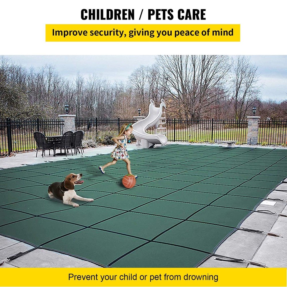 Inground Pool Safety Cover 20x38ft Rectangular Green Solid Mesh 333lb