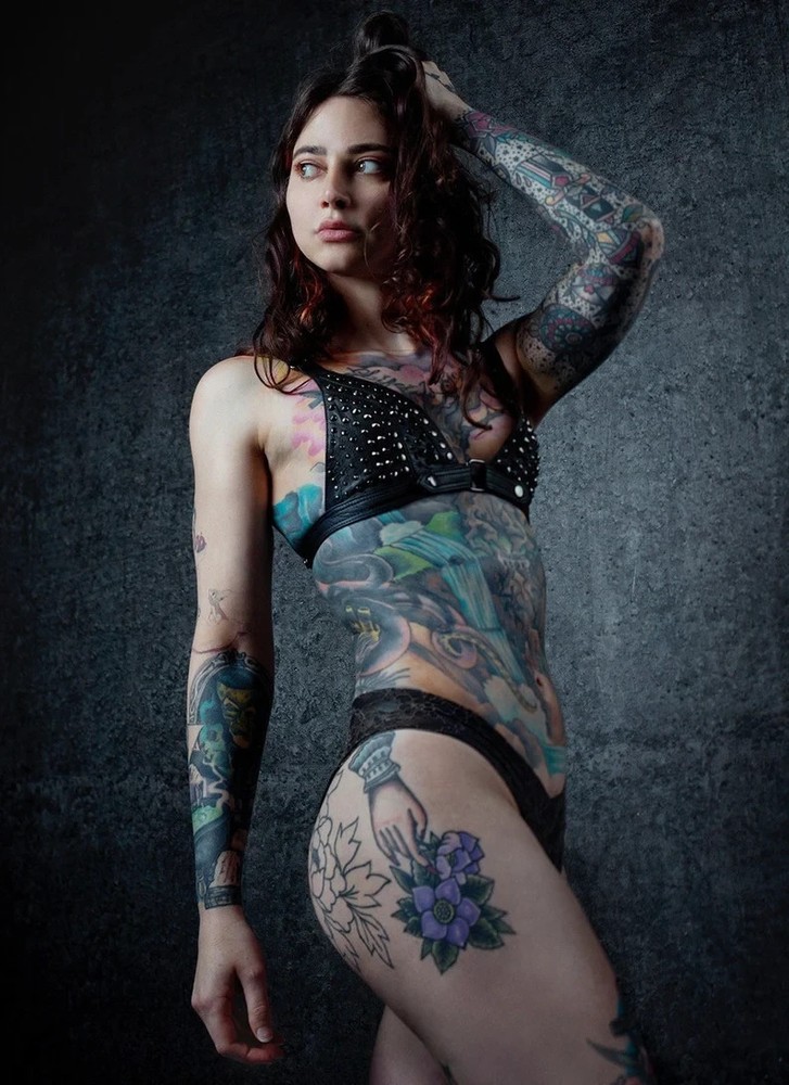 Full Stud Leather Bra with Suede Lining adjustment Cross Over Back