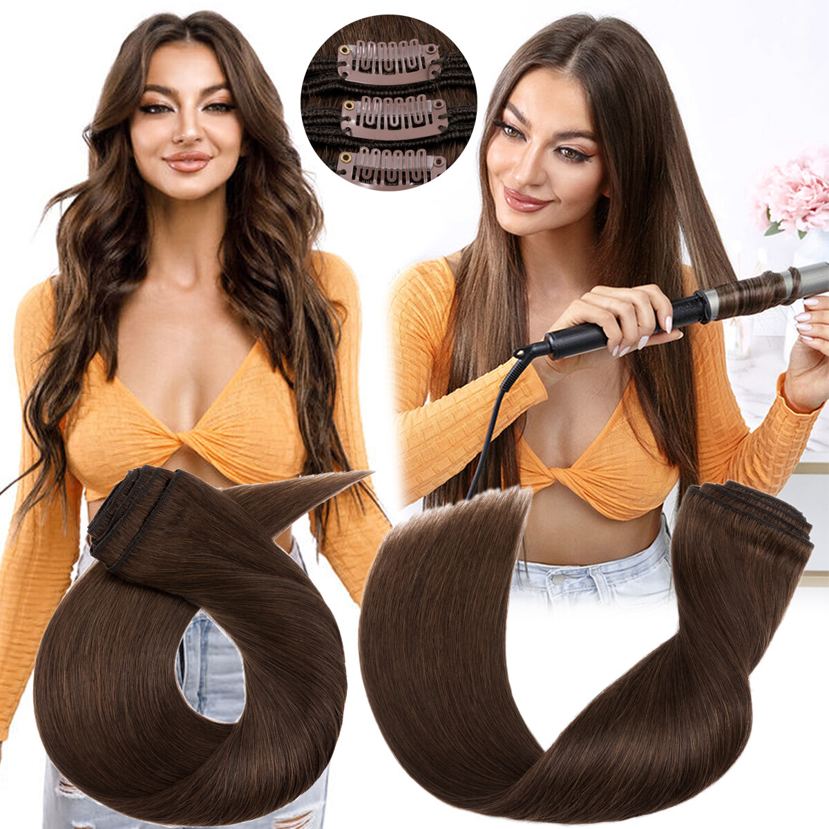 Real THICK 160g++ Double Weft Clip In Remy Human Hair Extensions Full Head XL462
