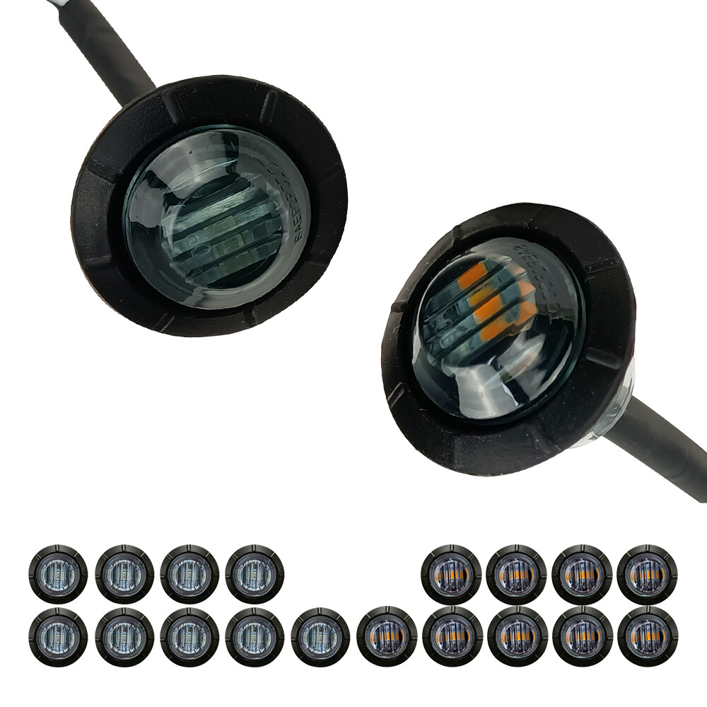 20X 3/4" 12V Marker Lights LED Truck Trailer Round Side Bullet Light Amber Red