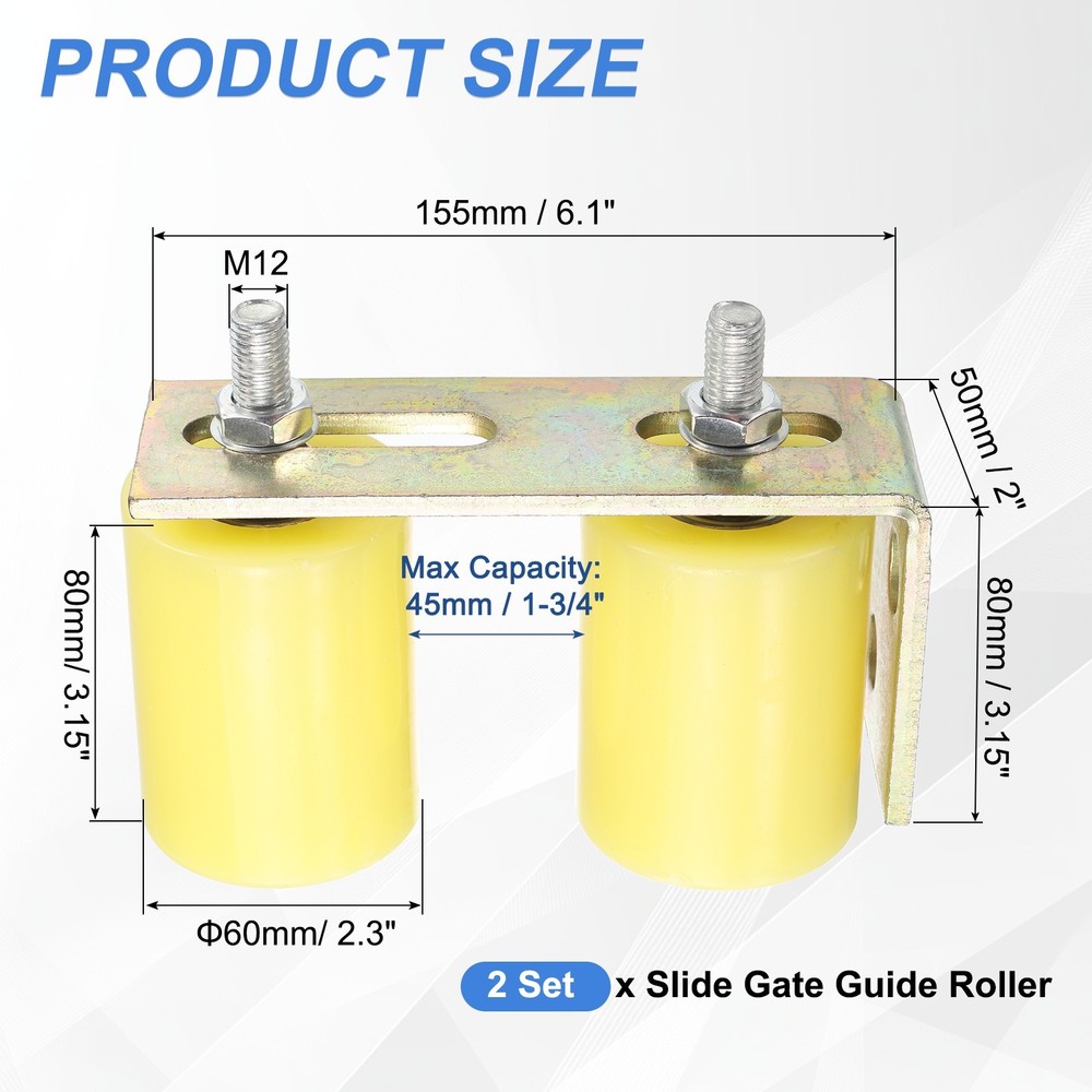 2Set Slide Gate Guide Roller, 2-3/8"x3-1/8" Nylon Gate Support & Bracket, Yellow