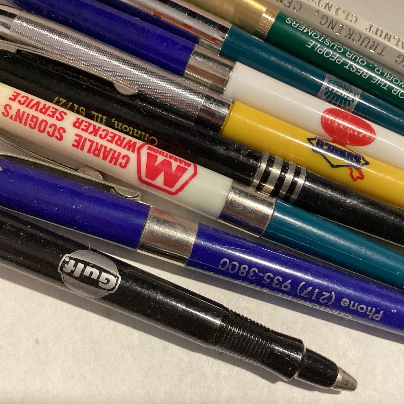 VINTAGE 1970'S ADVERTISING PENS GAS & OIL AND TRUCKING FROM ILLINOIS LOT OF 10