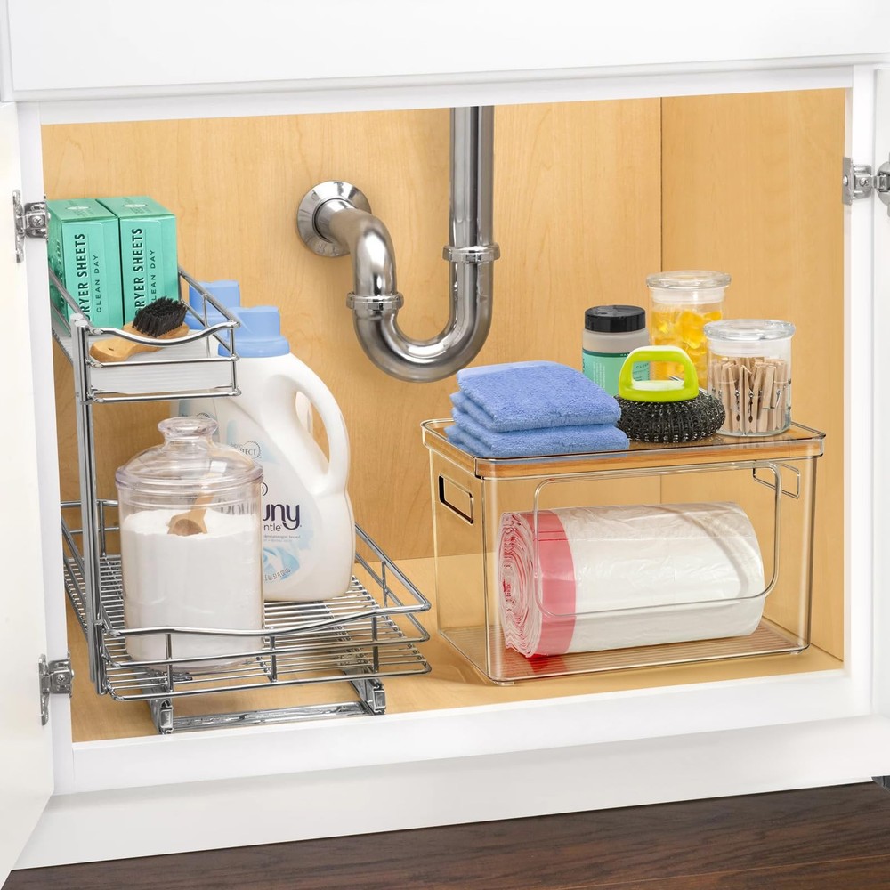 Hudgan Stackable Storage with Bamboo Top for Laundry Room Extra Large, Clear