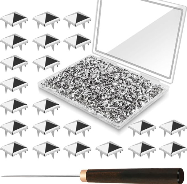 1300 Pieces 10 Mm Silver Pyramid Studs for Clothing, Four-Jaw Square Metal Studs