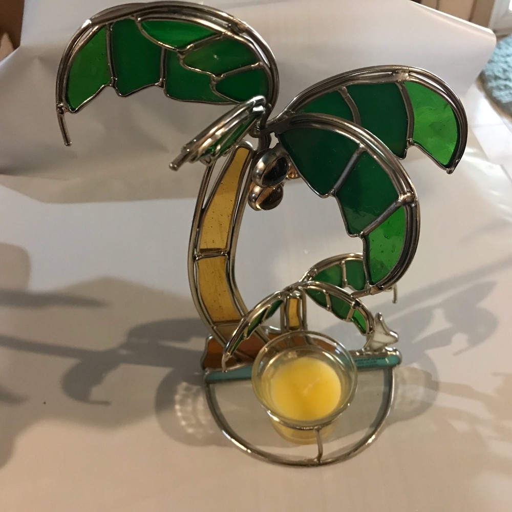 Stained Glass Palm Tree Candle Holder  9043-S