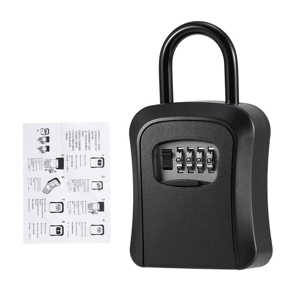 4-Digit Combination Key Safe Lock Box Portable Wall-Mounted Security Storage Box
