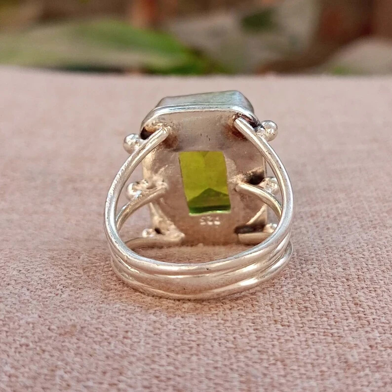 AAA+Green Peridot Gemstone Ring Statement Ring Handmade Ring Thanksgiving Gift