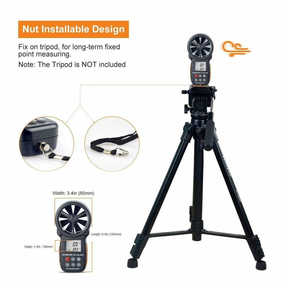 Digital Anemometer Mobile APP Bluetooth Vane Wind Speed Meter Measure Wind Chill