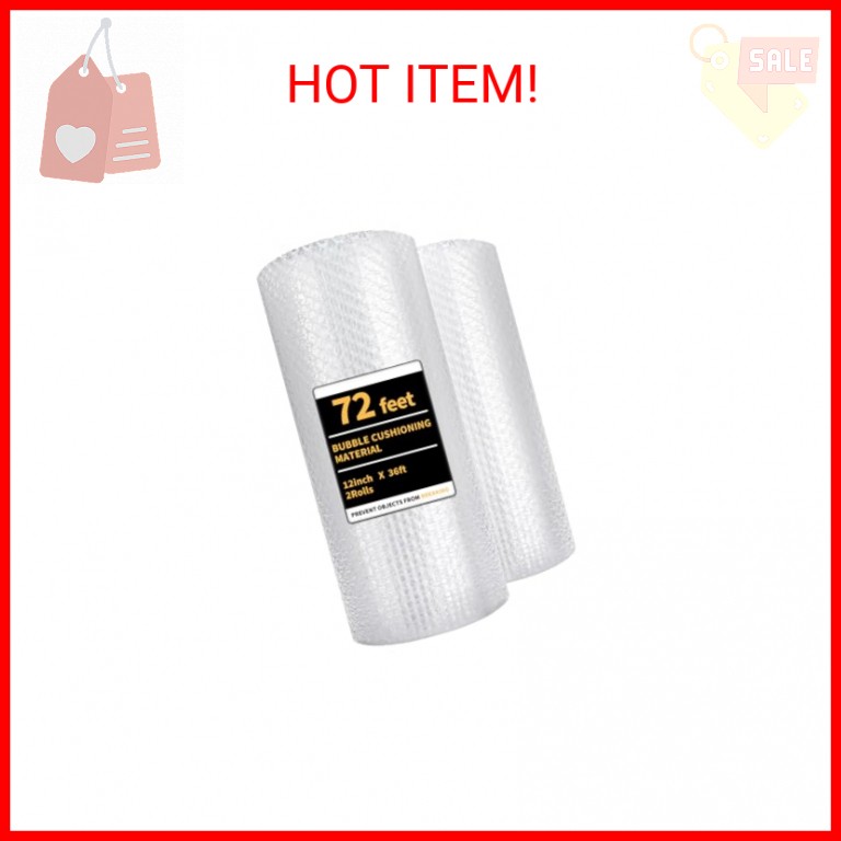 Bubble Cushioning Wrap 2 Pack 12 Inch x 72 ft Bubble Wrap for Packing，Moving Box