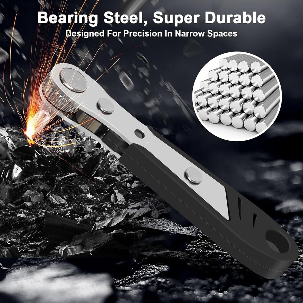 Ratcheting Right Angle Screwdriver Hex Drive 90 Degree Offset + 10pc Bits Set