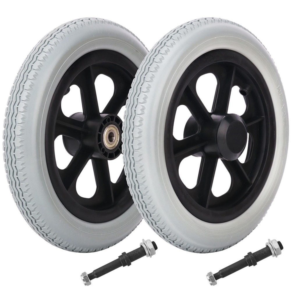 2-pack 12 Inch Solid Tire Construction Premium Plastic Spoked Wheel (grey), 1...