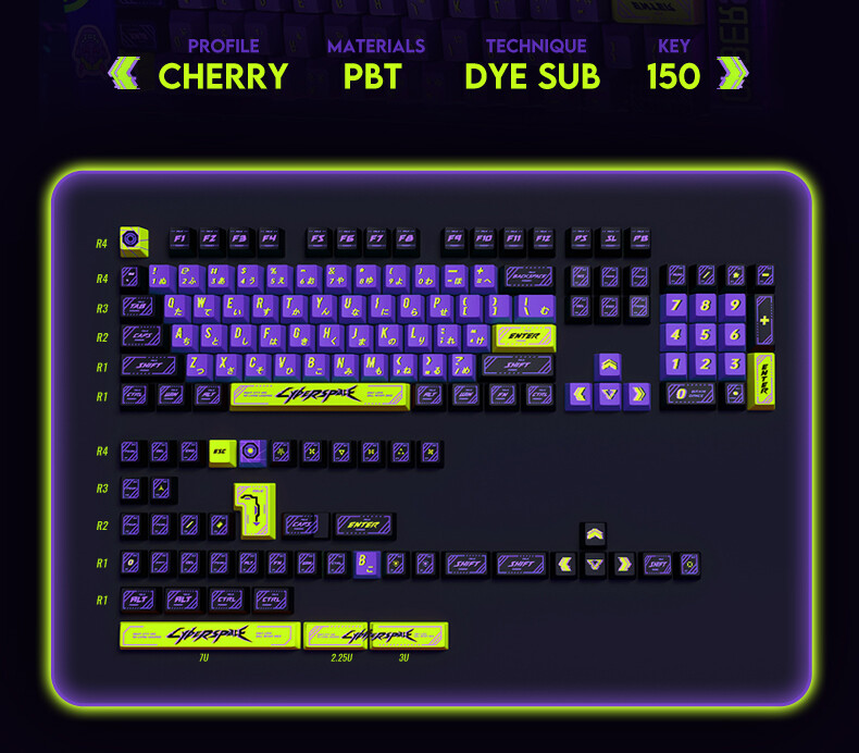 CYBERSPACE Theme 150keys/set PBT Cherry Profile for MX Keyboard