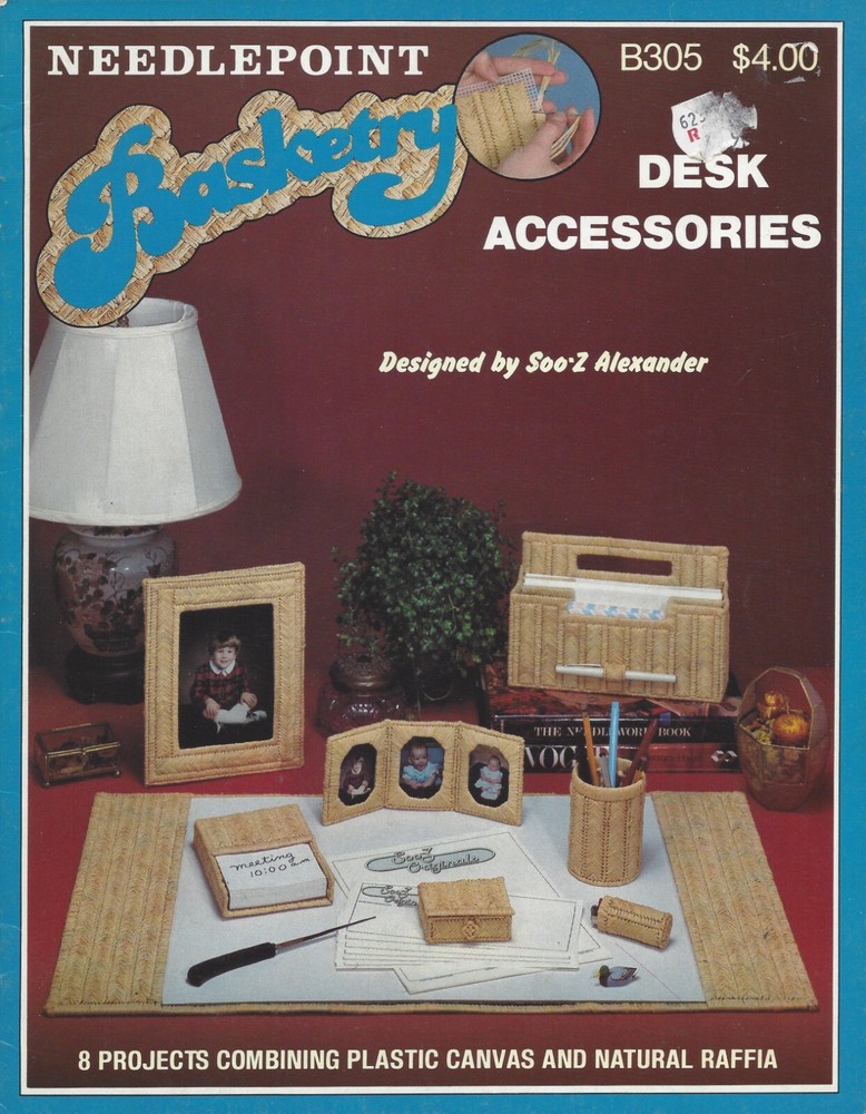 Needlepoint Basketry ~ Desk Accessories Plastic Canvas & Raffia Leaflet