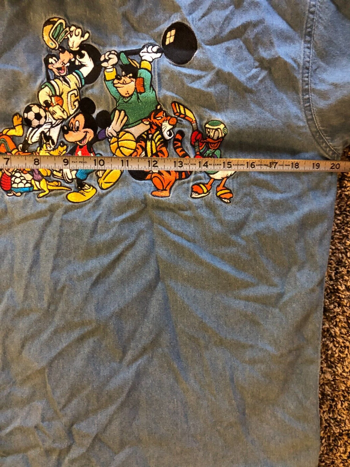 Vintage Disney Mickey Inc Button Blue Denim Shirt Embroidered Sports Size Small