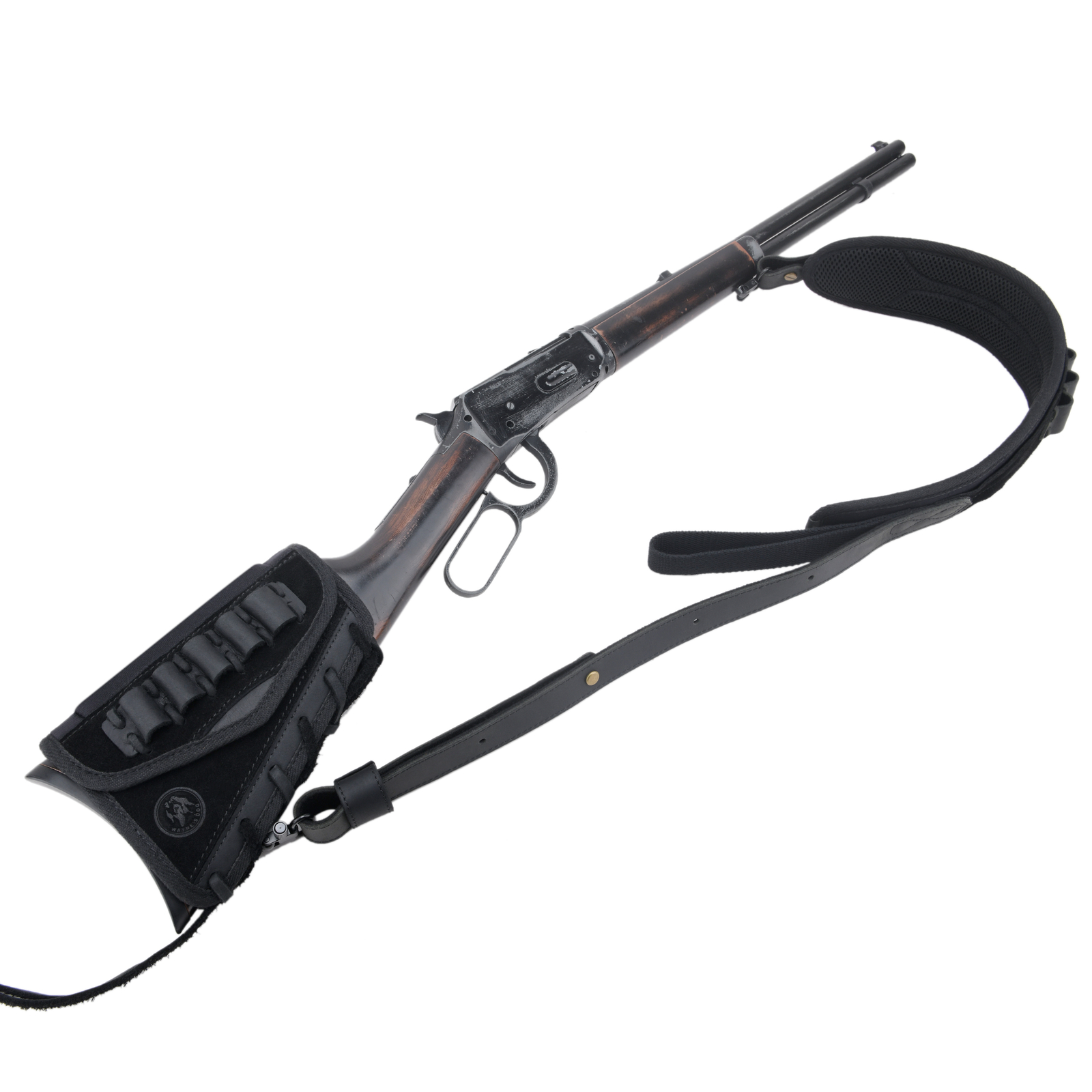 WAYNE'S DOG Leather Gun Buttstock Pouch with Hunting Gun Sling.22 12GA .357.308