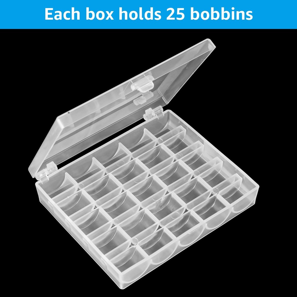 12 PCS Plastic Empty Bobbin Storage Case 25 Slots Holder Transparent