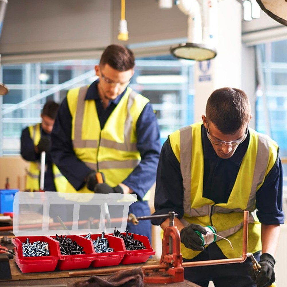 6 Pcs Screw Organizers Storage Bins with Lids, Plastic Stackable Hardware red