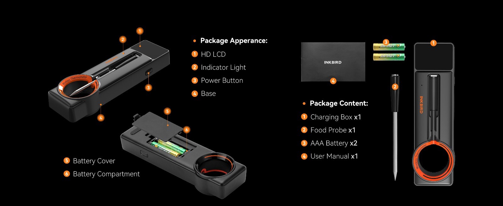 Inkbird Wireless Cooking Meat Thermometer 60min Data Storage 25min Rechargeable