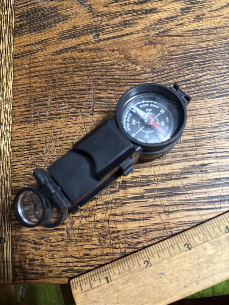 Vintage Pocket Multi-Function Compass Mirror Magnifying Fire Starter Scouts