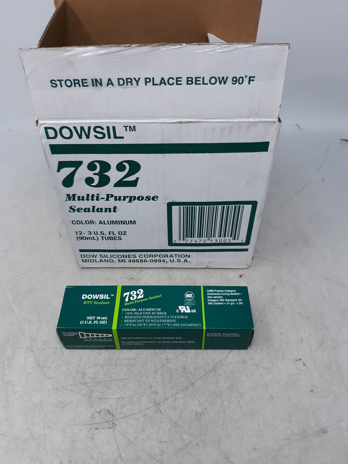 DOWSIL 732 Multi-Purpose RTV Sealant 12-Tube Case Aluminum 3oz Each