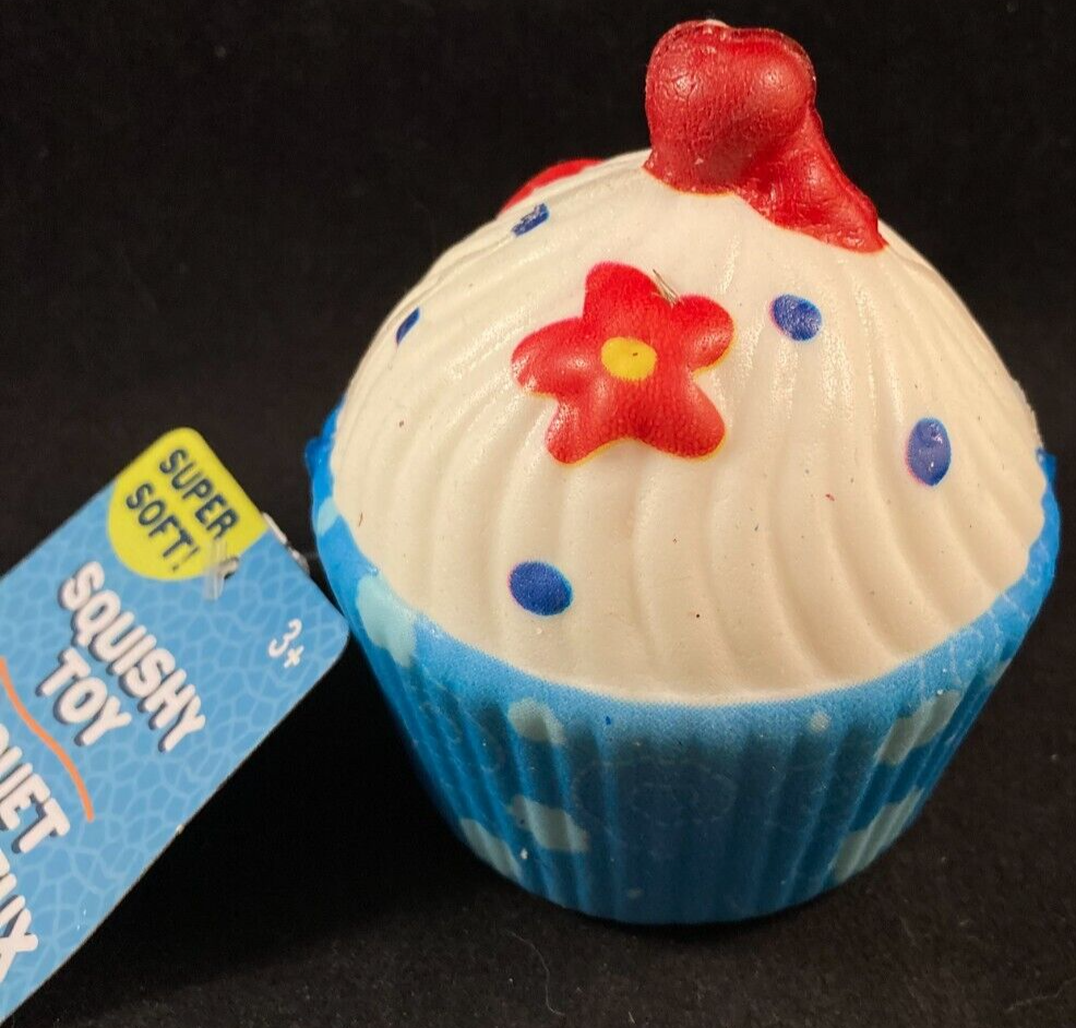 Cupcake w/ Blue Wrapper - Squishy Toy - Super Soft - Approx. 3" High