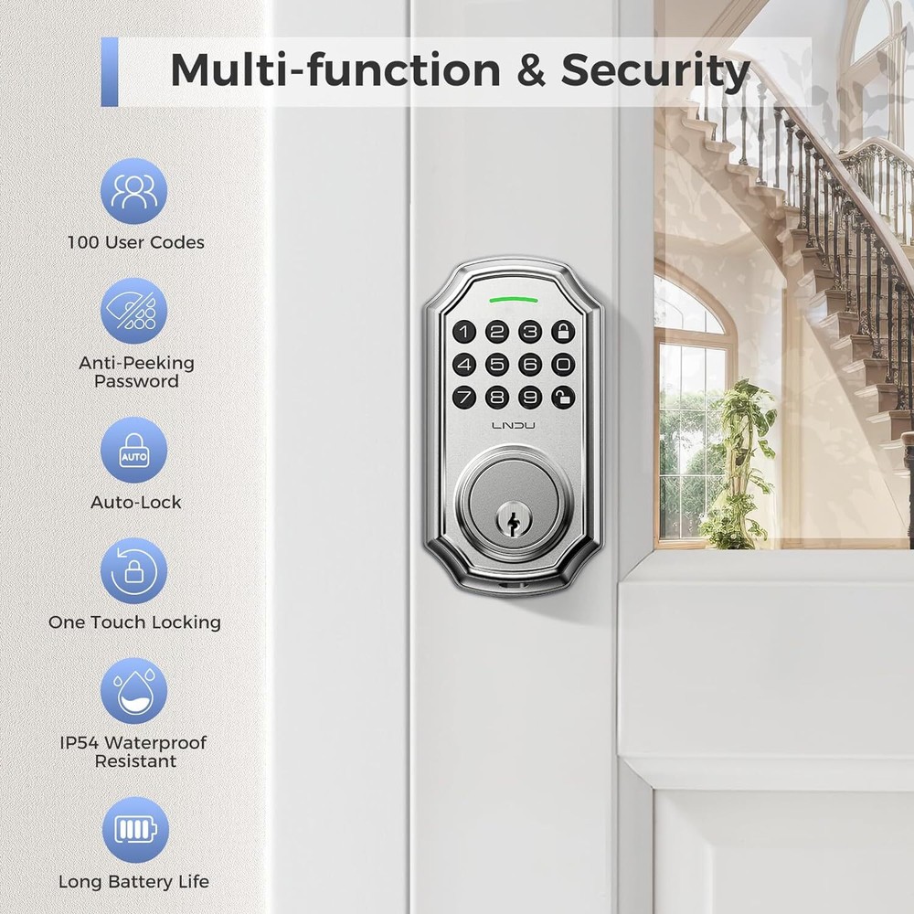 Smart Front Door Lock Set Electronic Keypad Deadbolt Keyless Entry ＆ 100 Codes