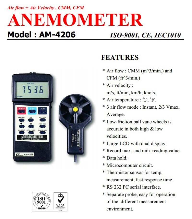 AM-4206 Handheld Thermometer / Anemometer Anemometer High Precision Digital