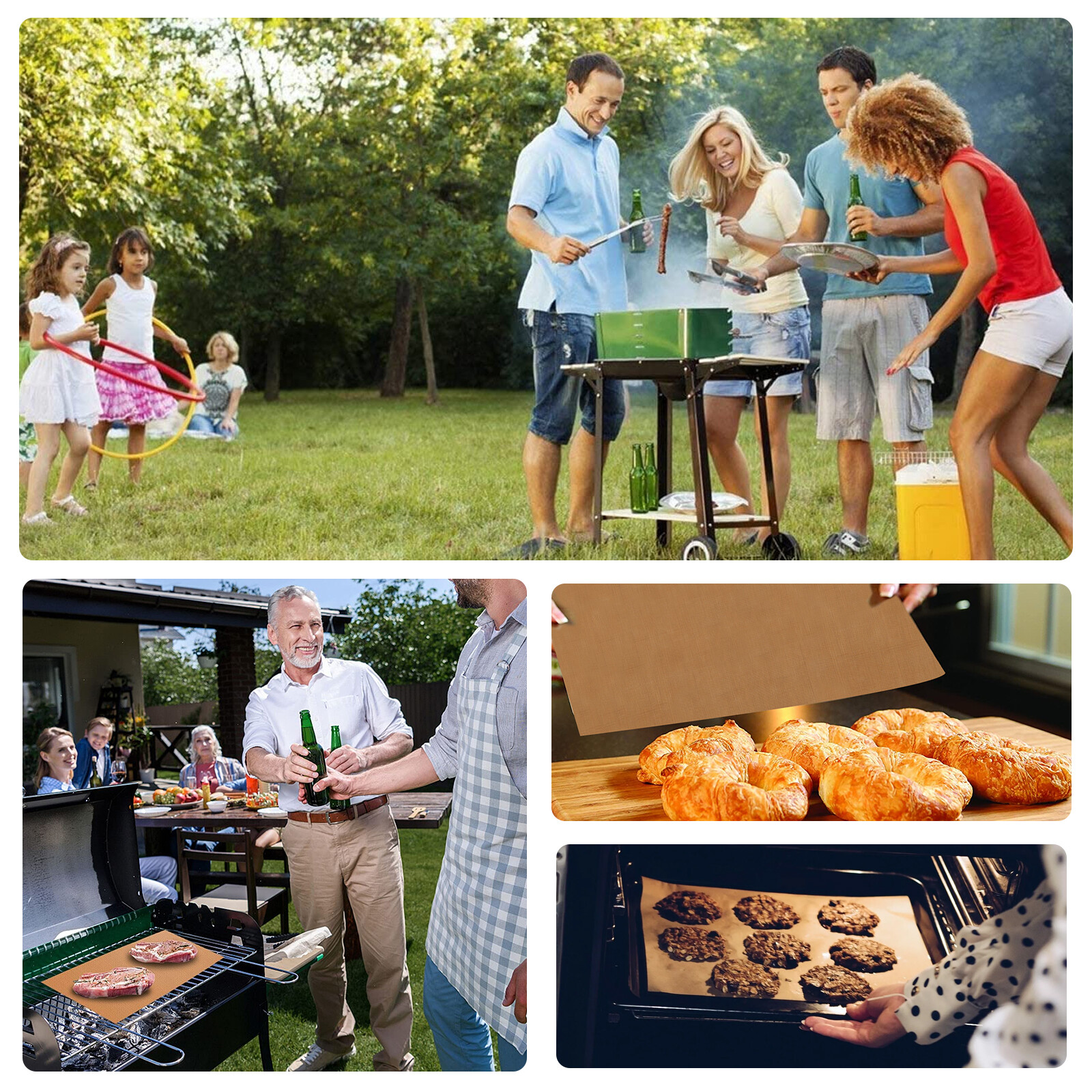 5Pcs BBQ Copper Grill Mats Outdoor Barbecue Cooking Baking Non Stick Reusable