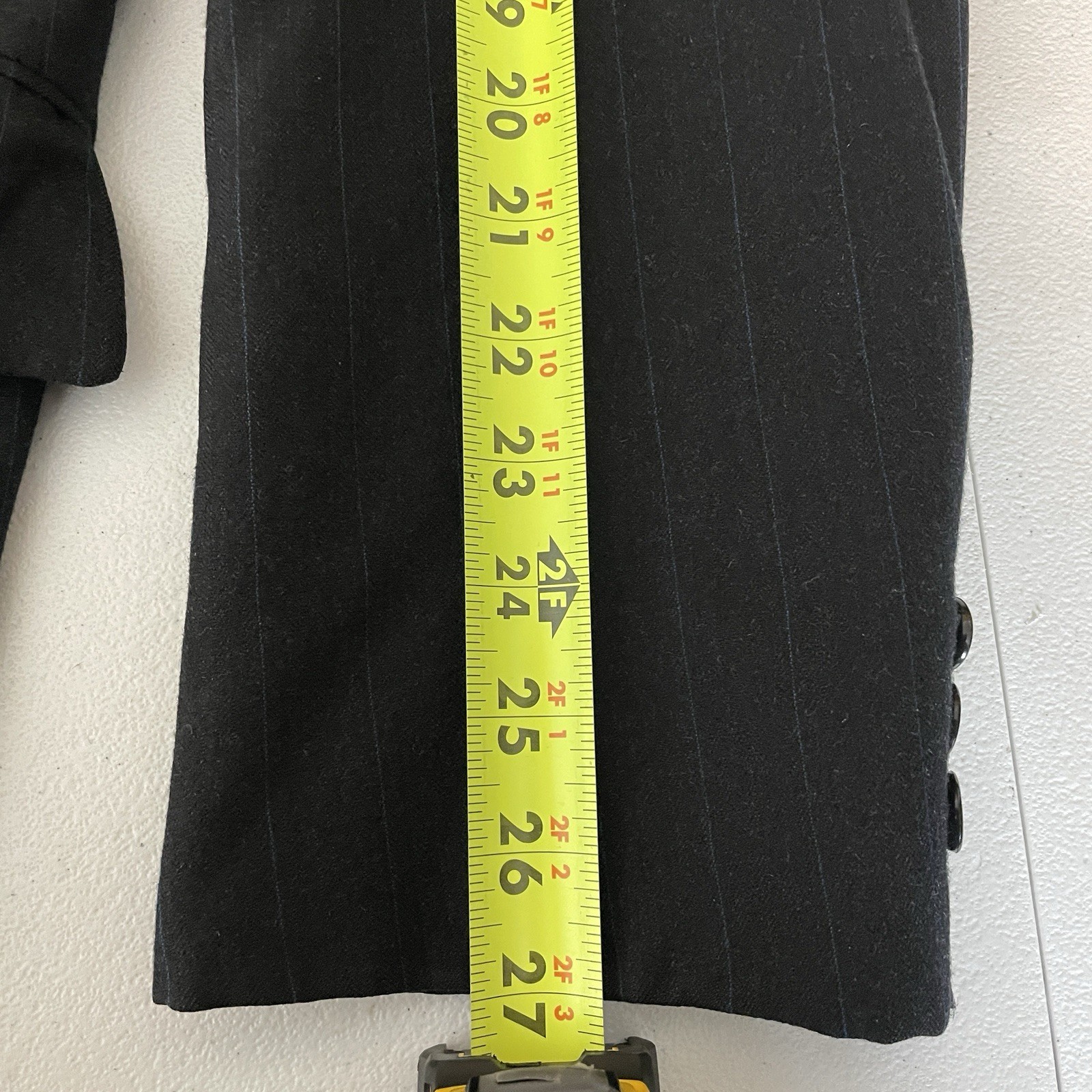 Paul Cicchini Bespoke 2 Piece Suit Mens 46XL 38x33 Black Blue Striped Wool USA