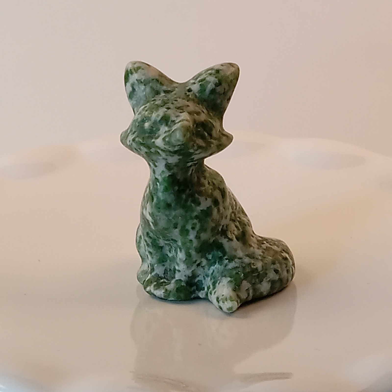 Tree Agate Crystal Fox Carving Green Polished Animal 27g | F35