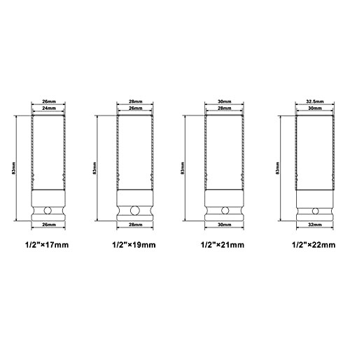 CASOMAN 1/2- Inch Drive Wheel Protector Impact Socket, 1/2" Thin Wall Deep Impac