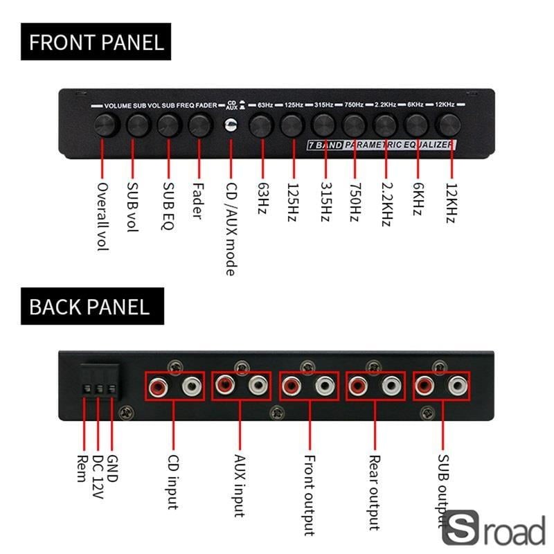 7 Band In-Dash Car Equalizer With Subwoofer Control High Level Input Audio EQ