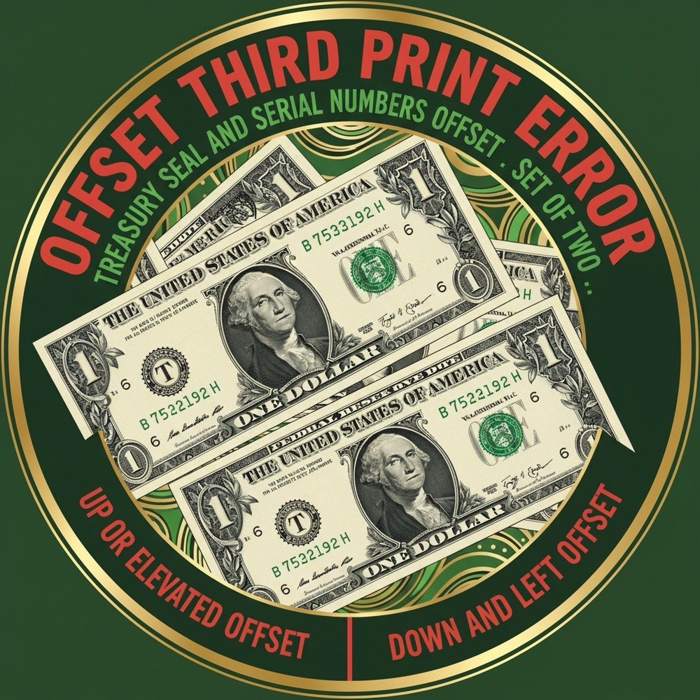 OFFSET THIRD PRINT ERROR Serial #’s & Treasury Seal MISALIGNED SET OF TWO 💵💵