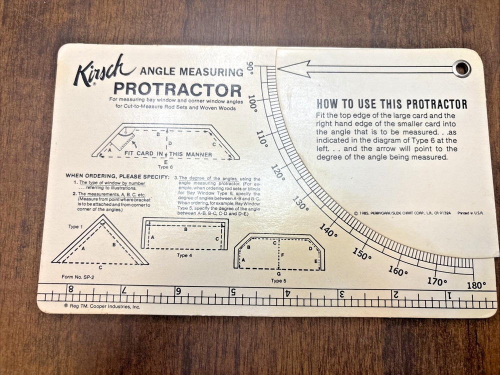 1985 Kirsch Angle Measuring Protractor Perrygraf Slide Chart Corp USA