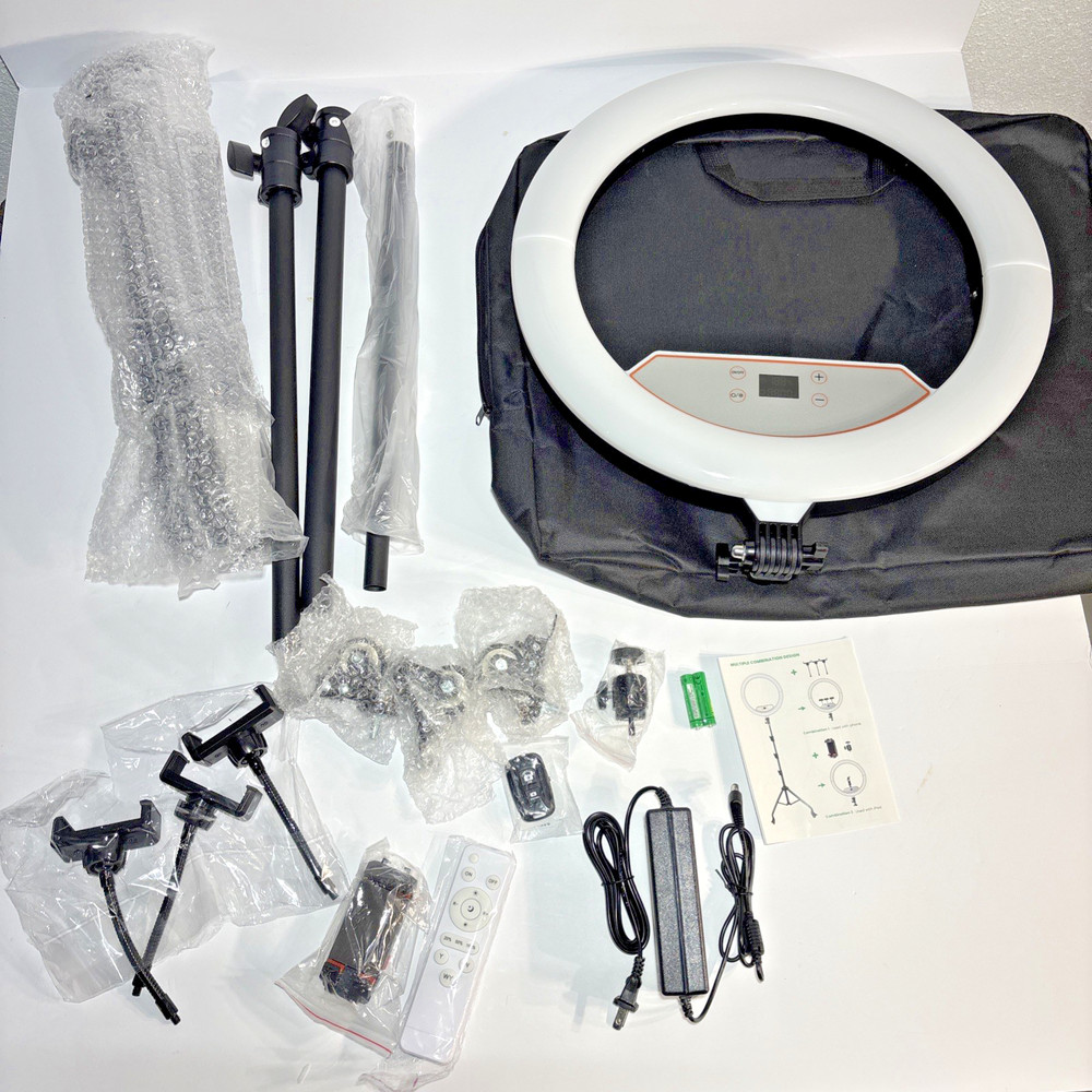 18" Foldable Ring Light with Stand for iPhone, camera 2USB 38W 6500k LED DISPLAY