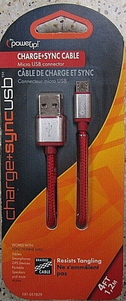 POWER UP! CHARGE / SYNC CABLE, MICRO USB, 4FT, TANGLE RESISTANT