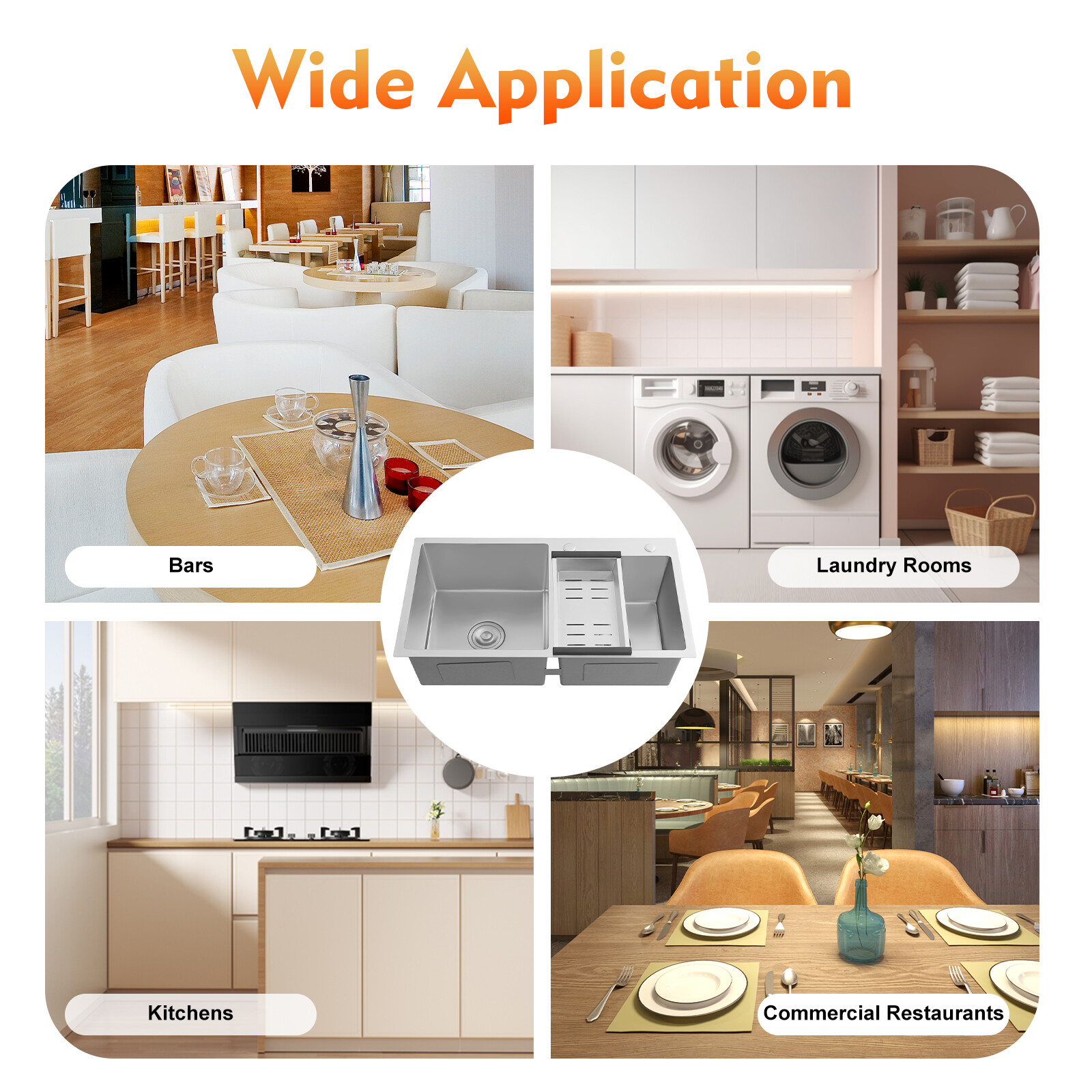 Stainless Steel Kitchen Sink Double Bowl Kitchen Sink with Drain Basket